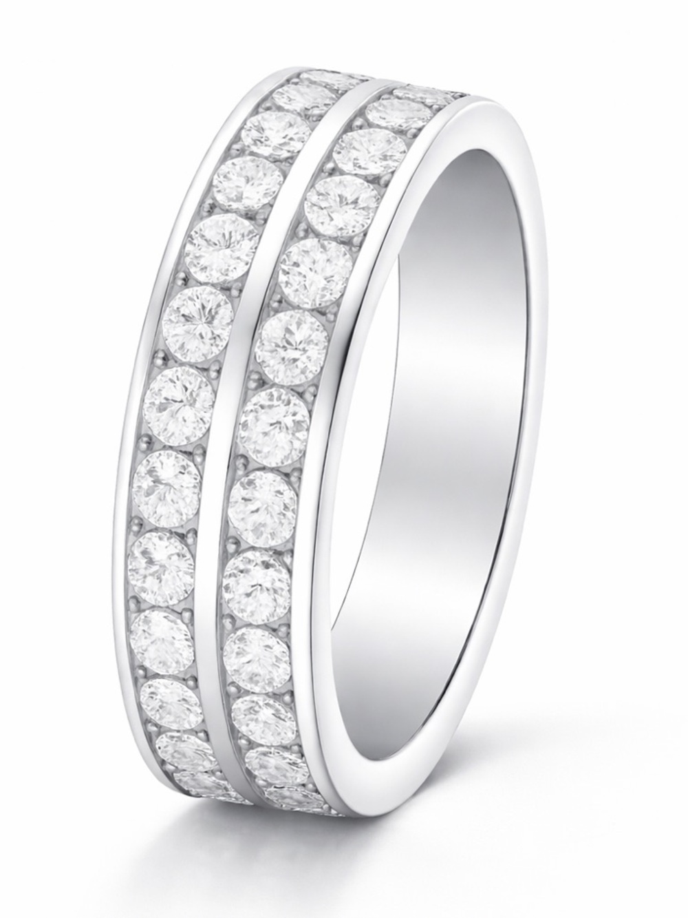Double Row CZ Band Ring Stainless Steel Clear Stone Pave Stack Ring